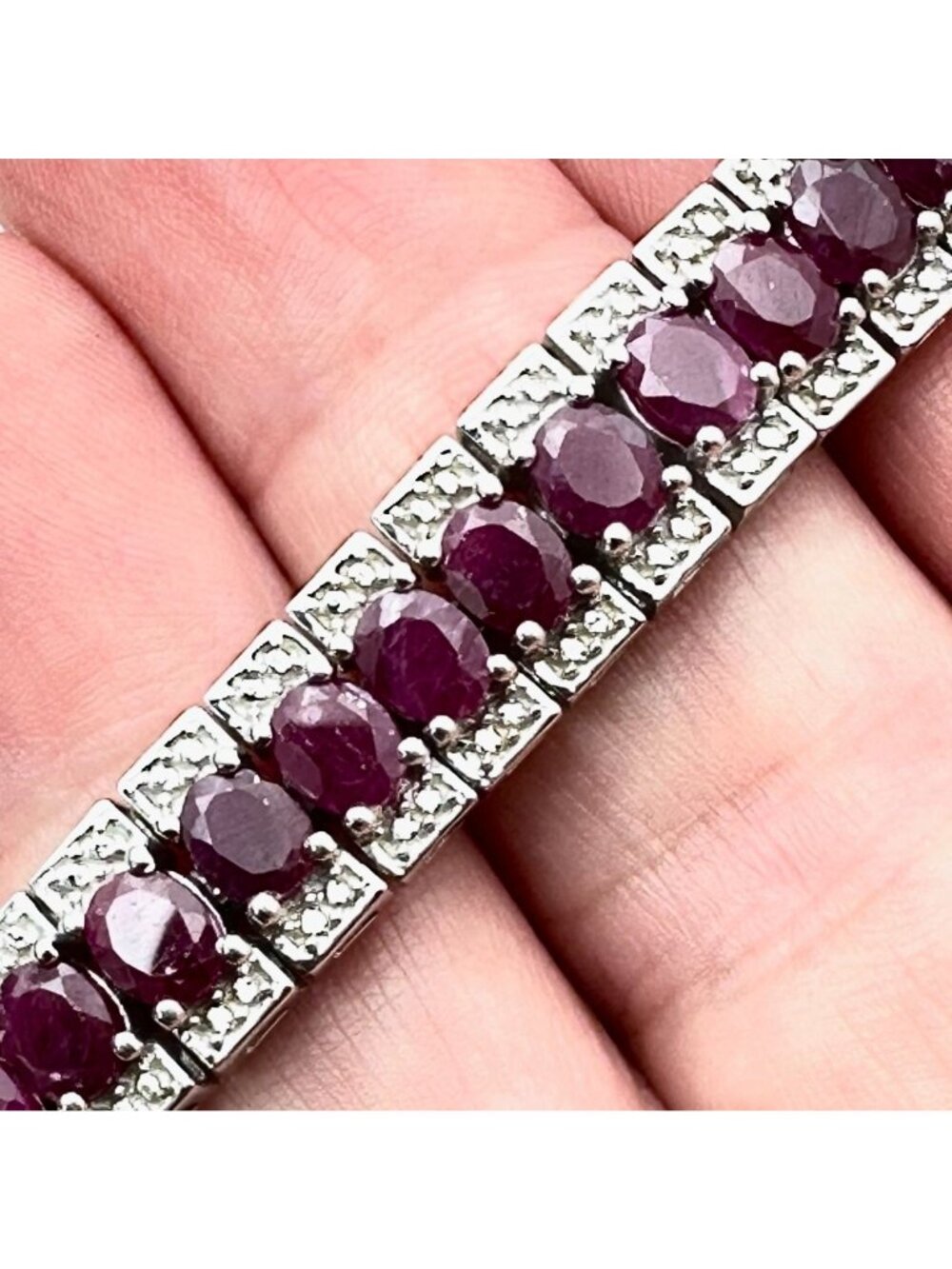 Ruby Diamond Sterling Silver Tennis Bracelet 7.5 Inch New Stunning!